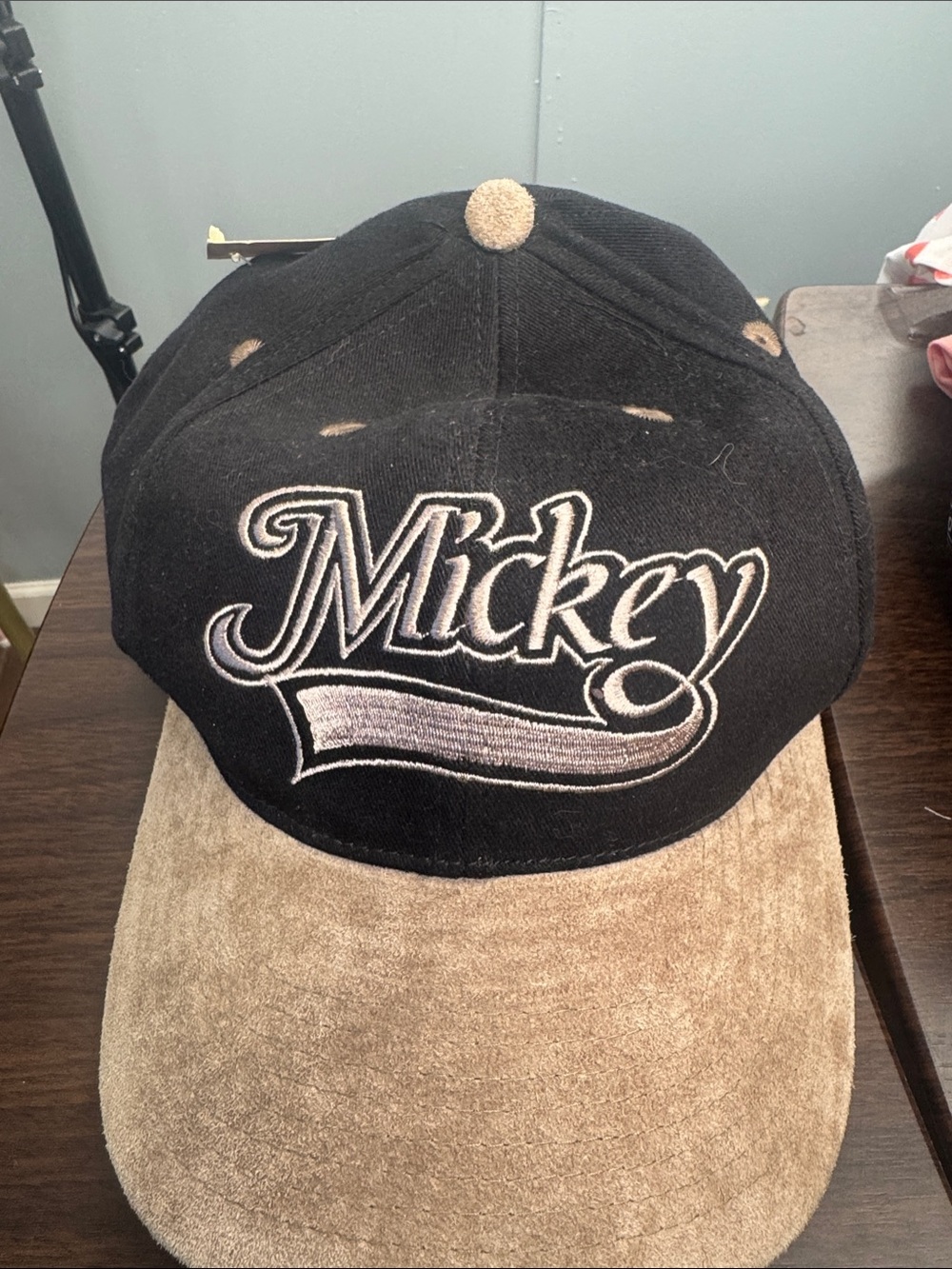 Mickey Script Two-Tone Baseball Cap - Black & Tan vintage